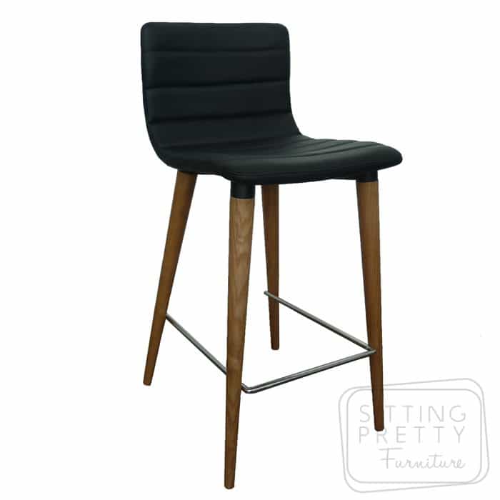 Soho Stool - Black PU Seat/Walnut Leg