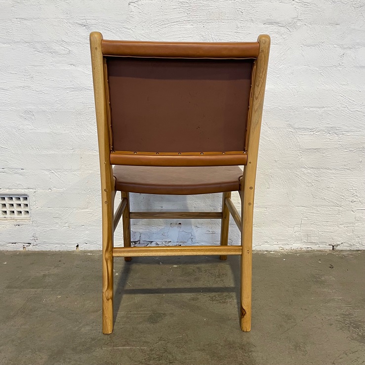 Lombok Dining Chair In Teak Leather, Leather Directors Dining Chair