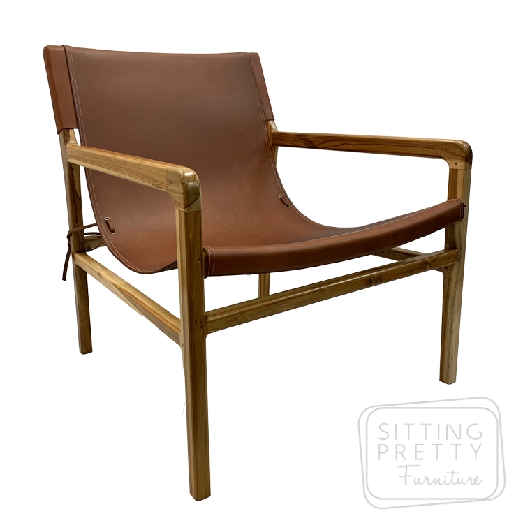 Nusa Sling Chair In Teak Leather, Leather Safari Chair Australia