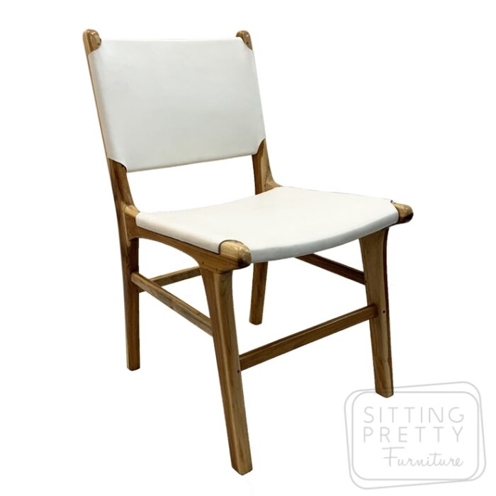 Lombok White Leather Teak Chair