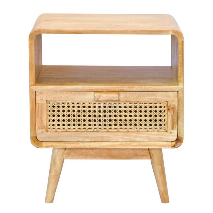Mangowood Rattan Bedside Drawer Table